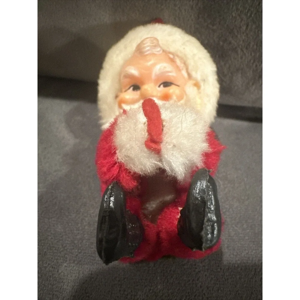 Vintage Plush Santa Clip on Christmas Pin‎ in red and white